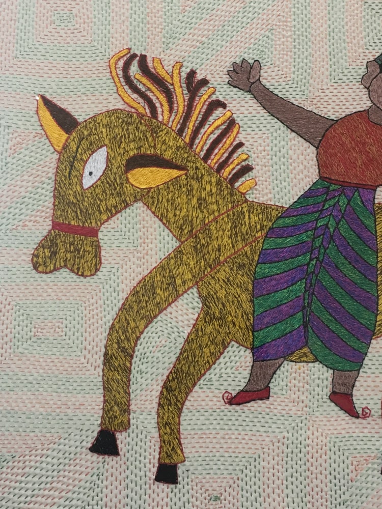 Aarong embroidery of horse and rider – Handmade Textiles of Bangladesh