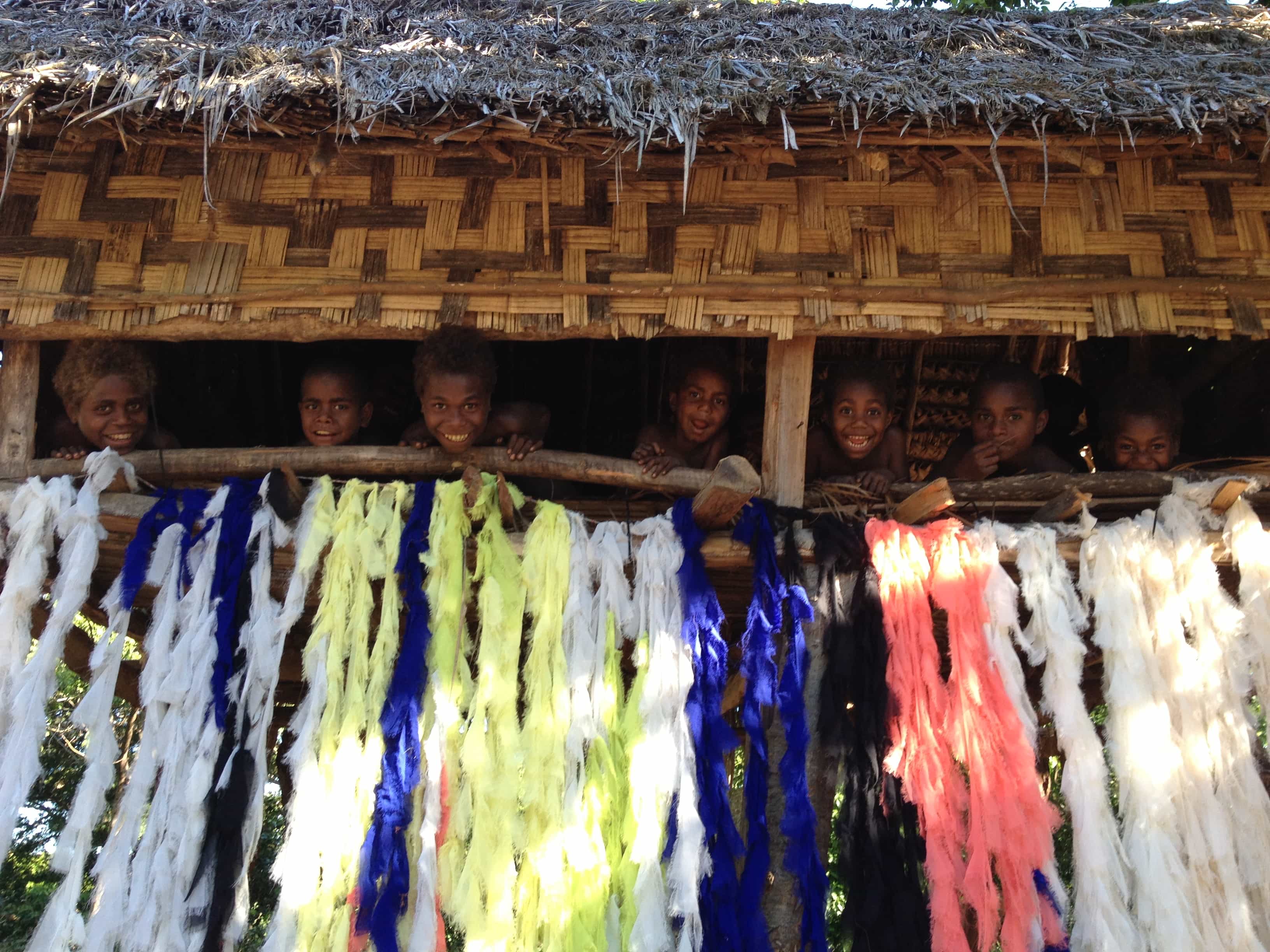 The people of Vanuatu with Tiago Valente's textiles (Photo: Tiago Valente)