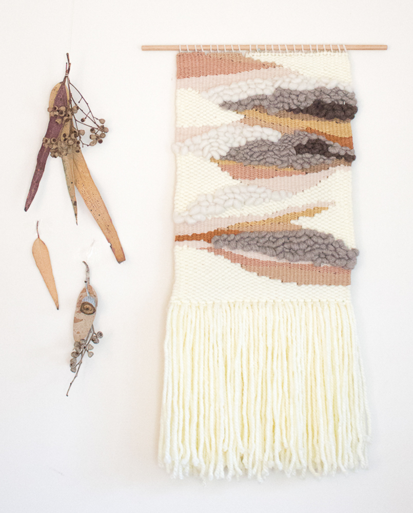 Tapestry weaving with eucalyptus dyed yarns by Belinda Evans-2