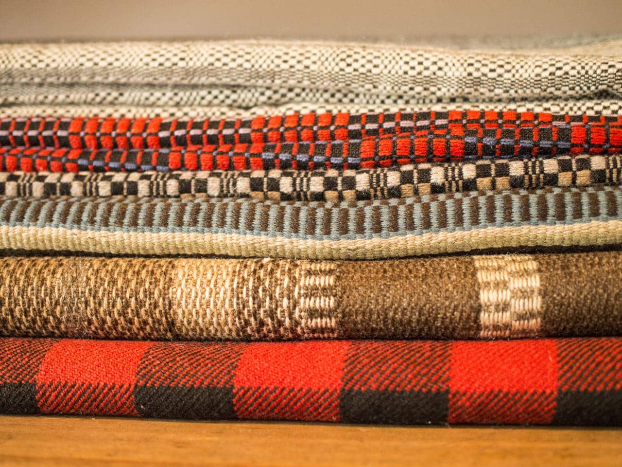 Examples of woven wool cloth at the Icelandic Textile Museum. 