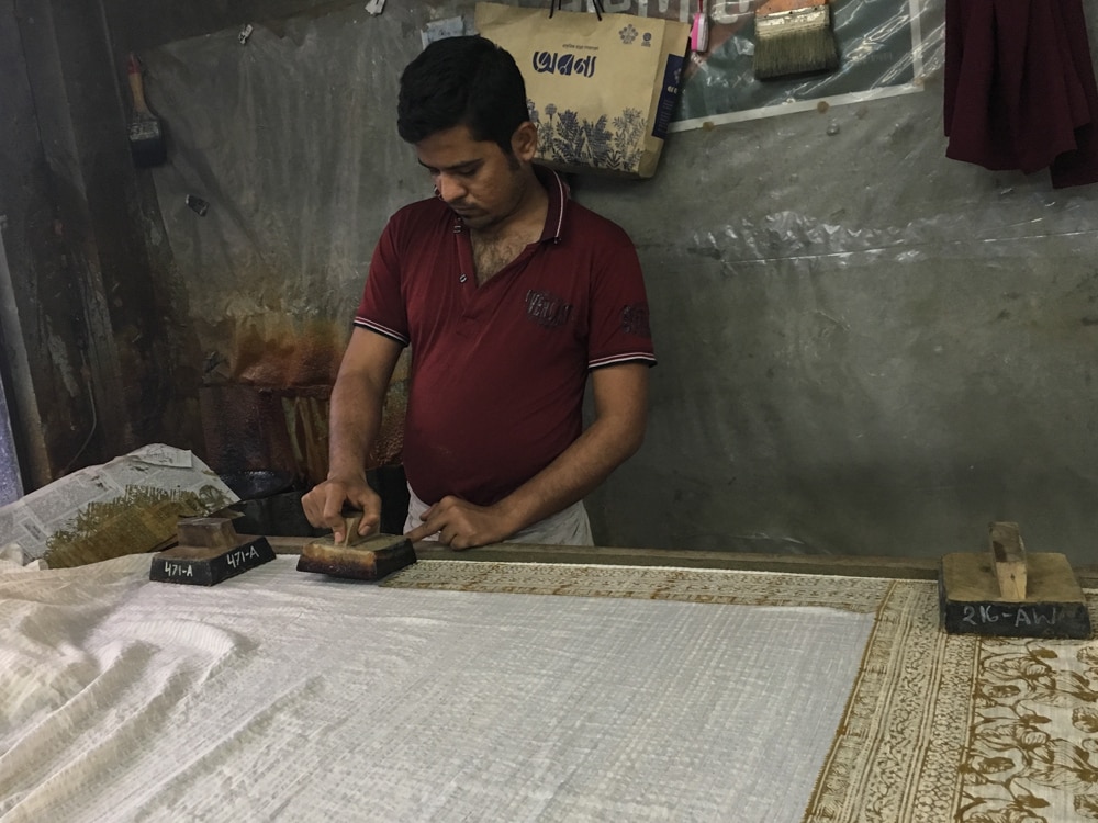 Block printing at Aranya – Handmade Textiles of Bangladesh